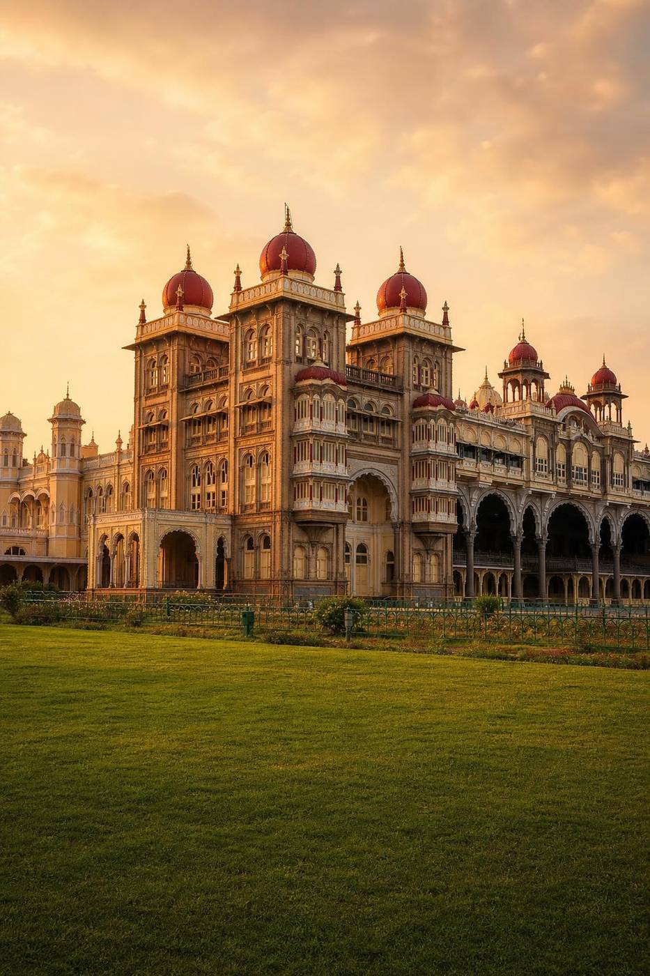 Mysuru Palace illuminated during the evening